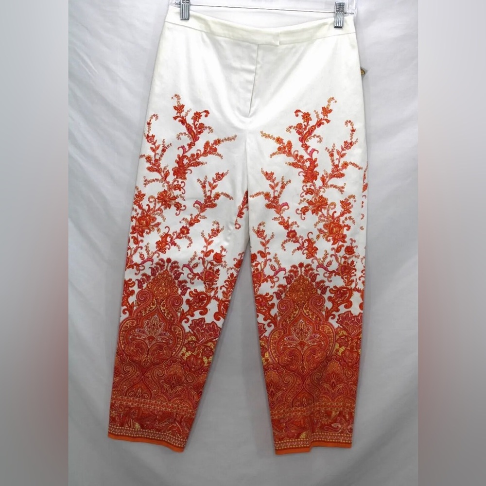 T 4 Talbots White Pants stretch Floral Print Size 4P 25 inch inseam NWT